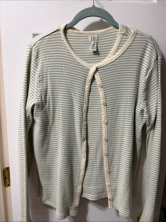 GAP Sweaters - GAP narrow ribbed cotton sweater set in sage/ cream L